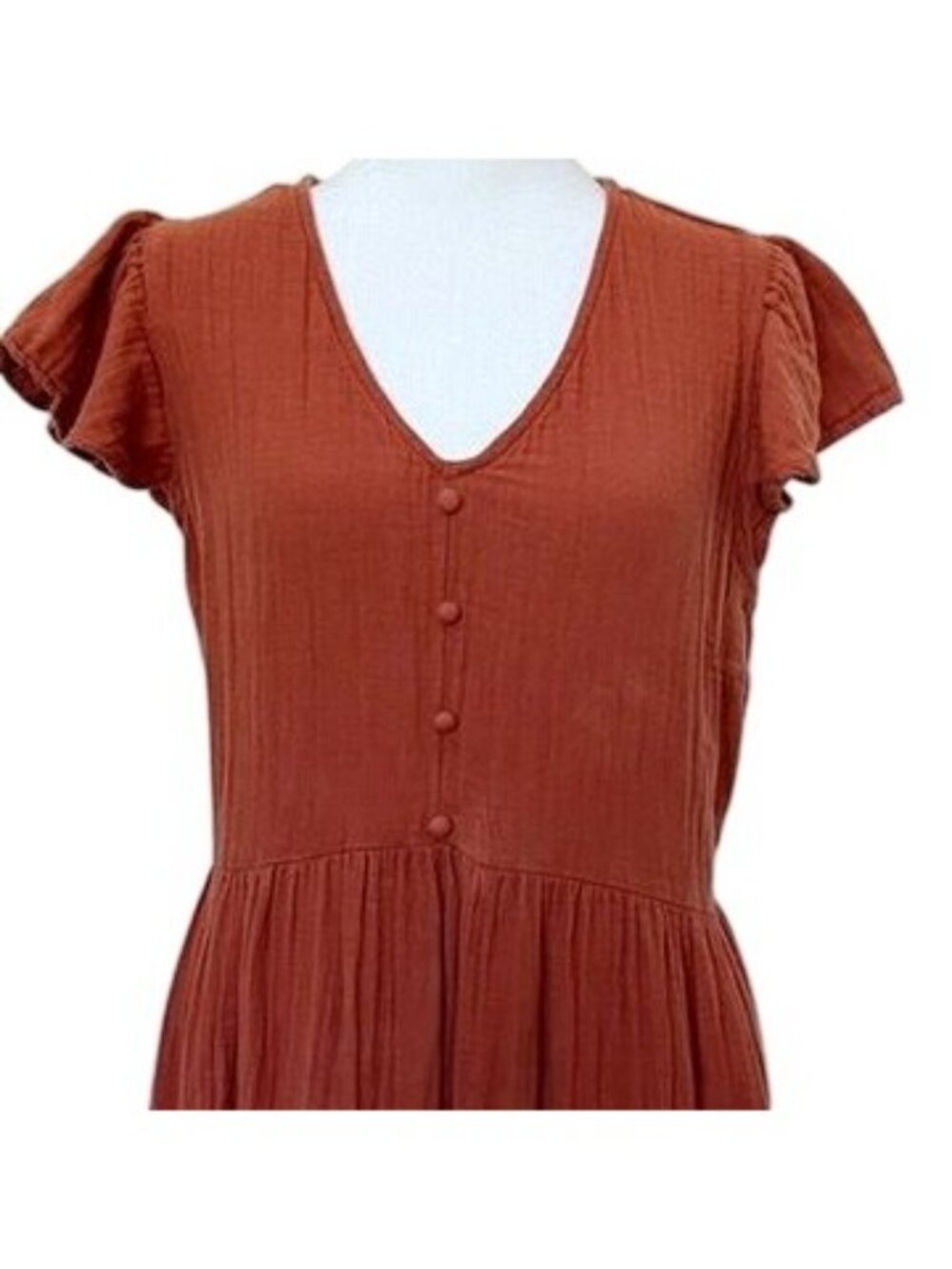 Time and Tru Women Sz L Boho Midi Dress Gauzy Cotton Terracotta Southwest Earthy - Picture 2 of 14